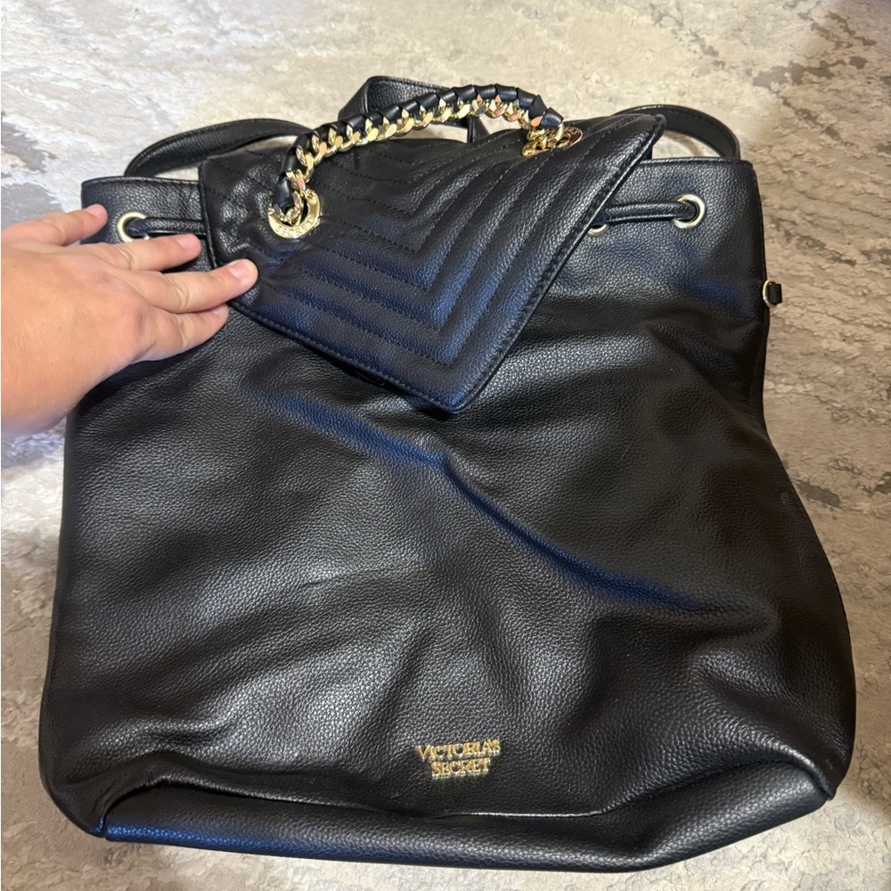 Victoria's Secret Black Shoulder Bag with Gold Accents
